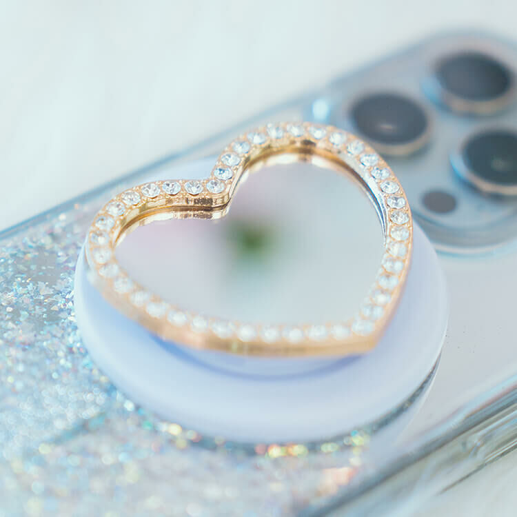 補妝必備! 鑽邊鏡面支架 MagSafe 磁吸 (心形/圓形) - 手機氣囊伸縮支架