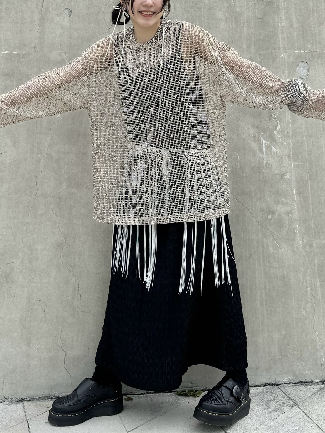 三色入！雪花點點網OVERSIZE TOP