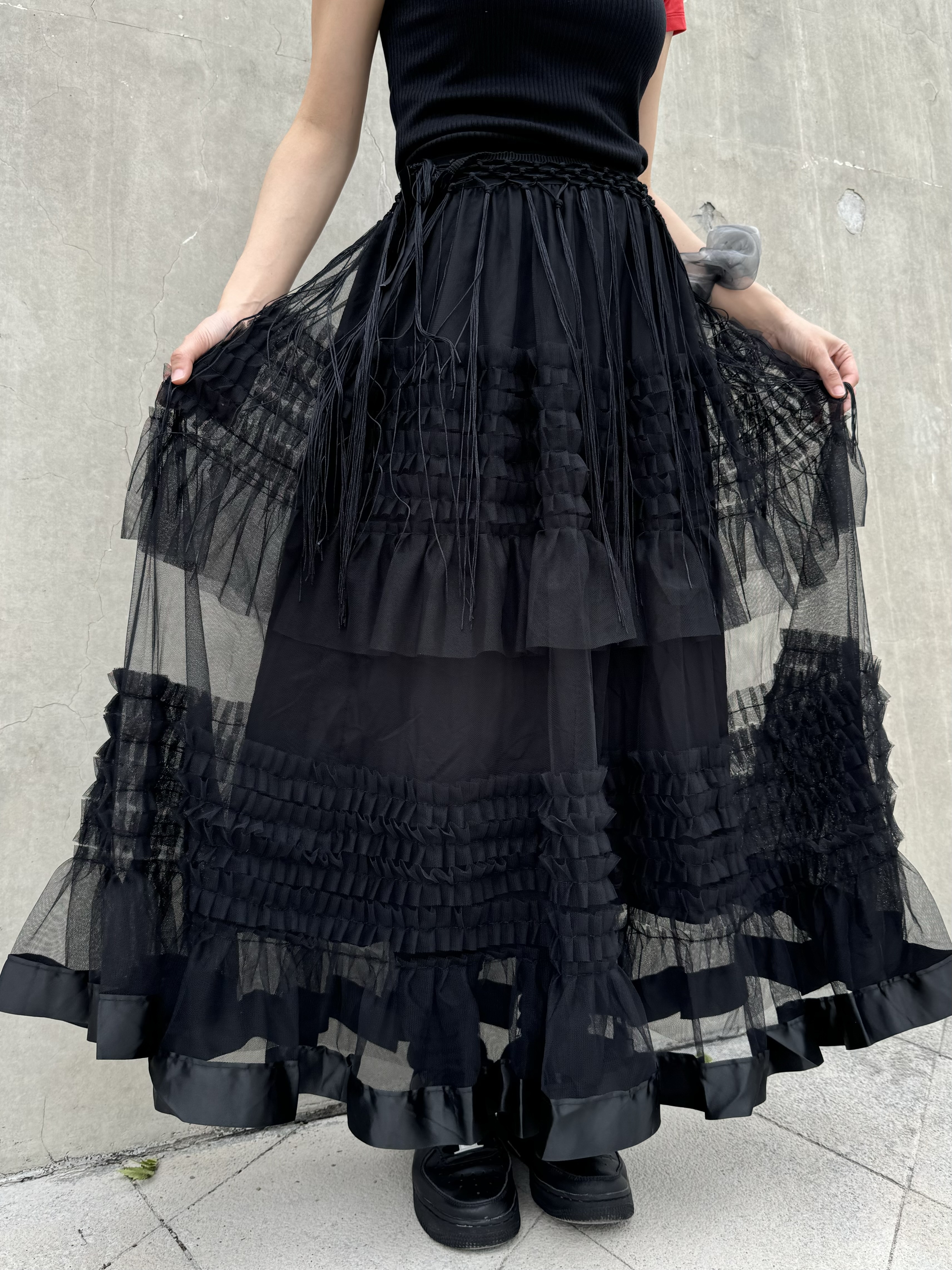 三色入！多ruffle紗紗下身裙