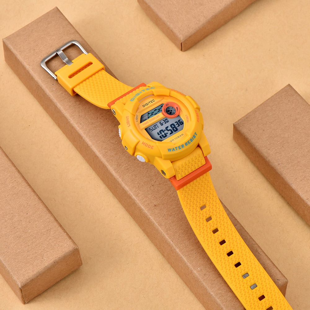 【DIGITEC 數碼科技】 BDG-7073T 經典時尚多功能休閒電子錶 繽紛黃 防水