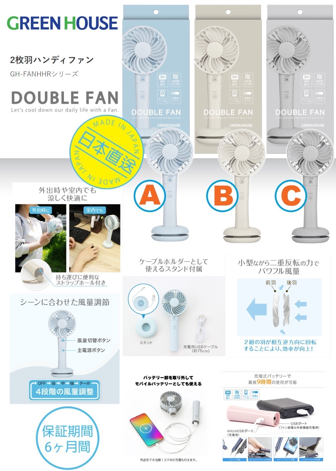 日本品牌GREEN HOUSE DOUBLE FAN手提及座枱風扇