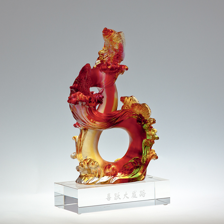 鹿港窯禮品館│琉璃-擺飾/獎牌【風生水起_喜躍大發】│感謝同仁．獎勵部屬．開業開幕、新居落成喬遷之喜賀禮