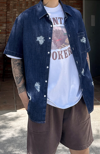 破洞休閒牛仔襯衫
