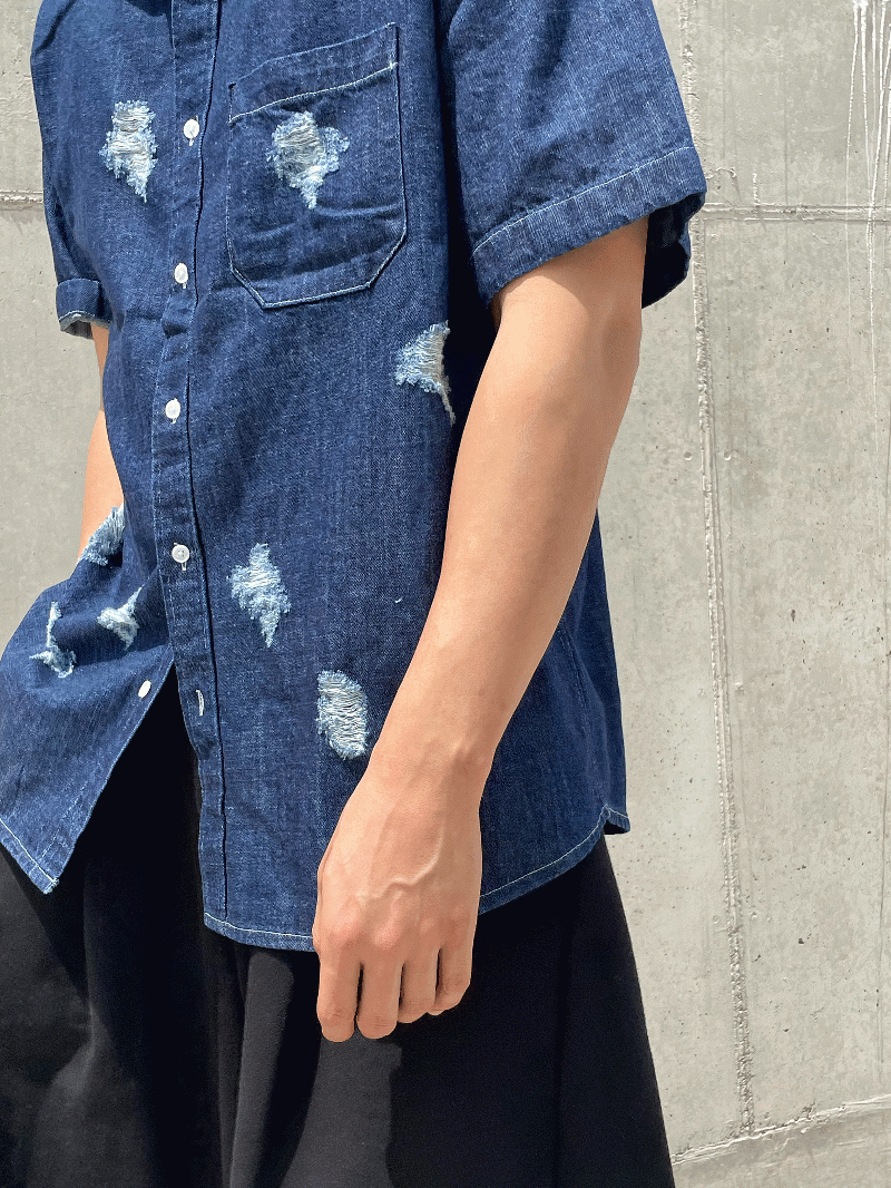 破洞休閒牛仔襯衫