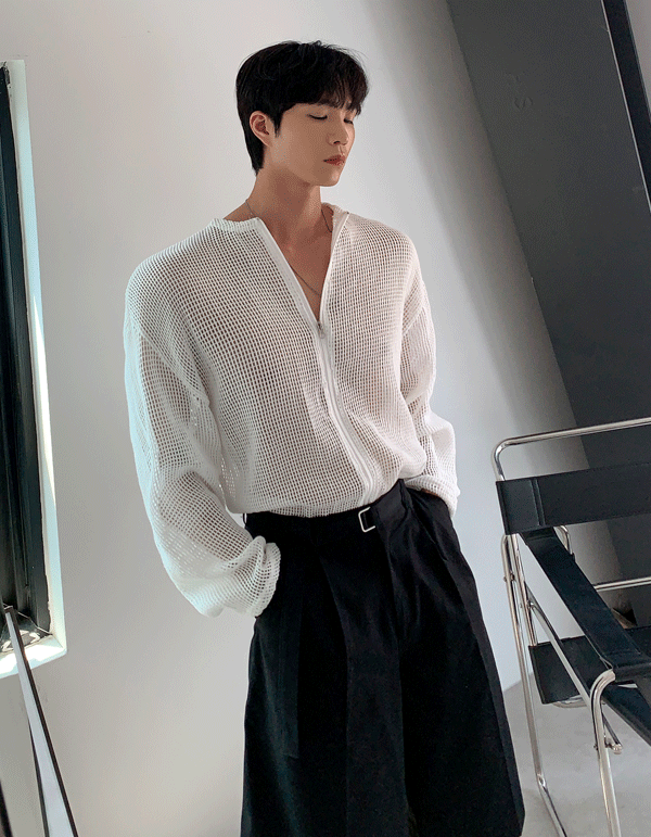 夏季透視繫帶網拉鍊外套 海灘度假