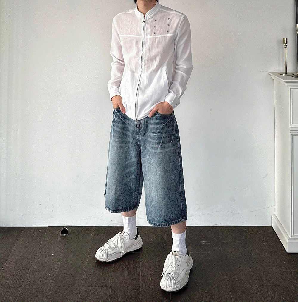 夏季亞麻立領拉鍊夾克