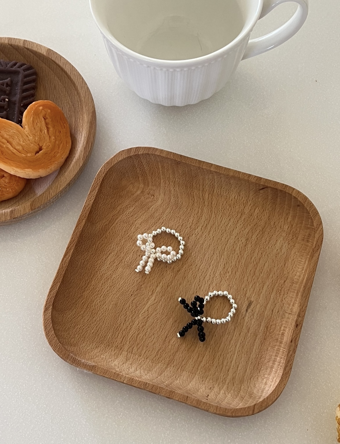 my love🎀925純銀蝴蝶結串珠戒指 Black（現貨）