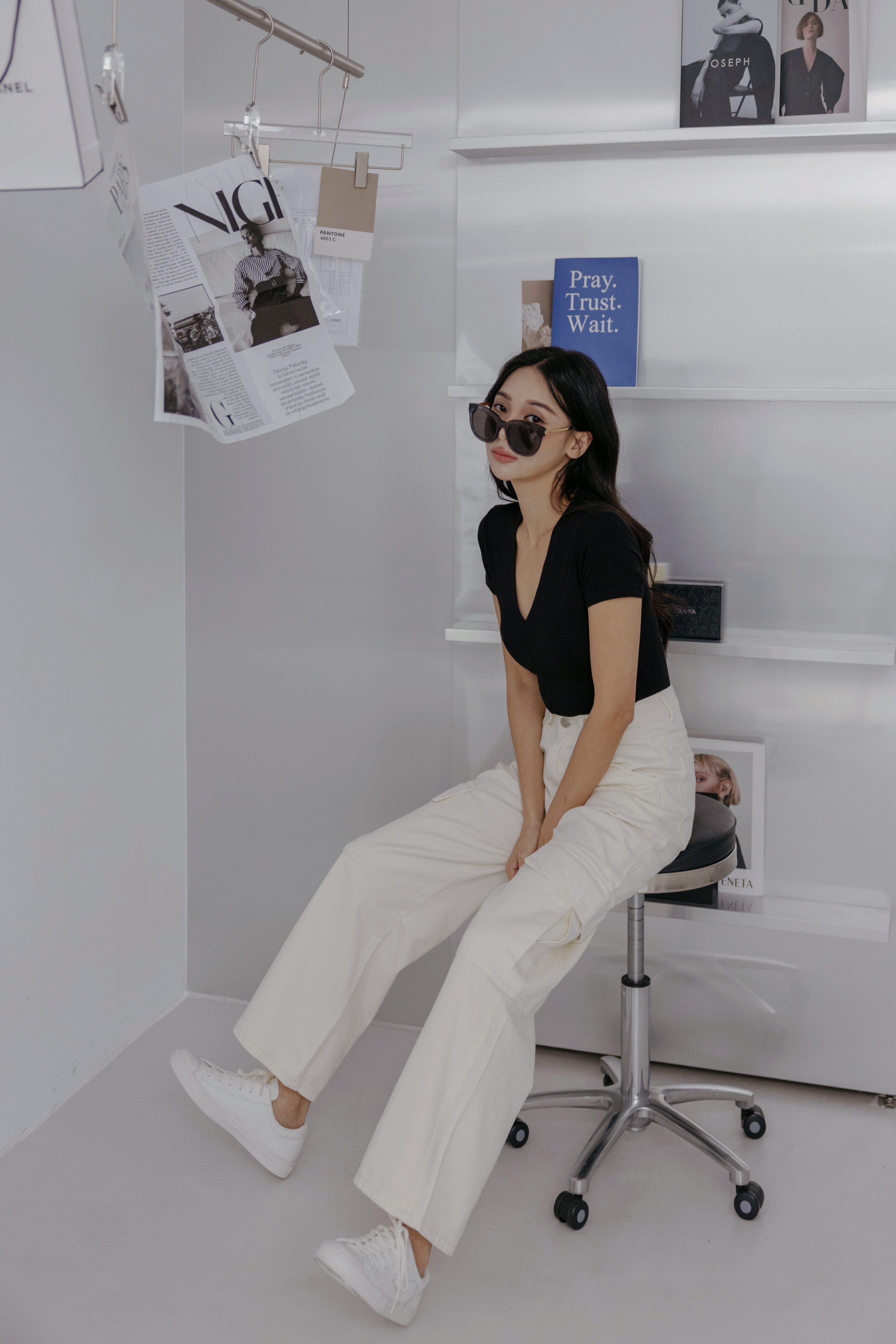 高磅米白牛仔寬褲