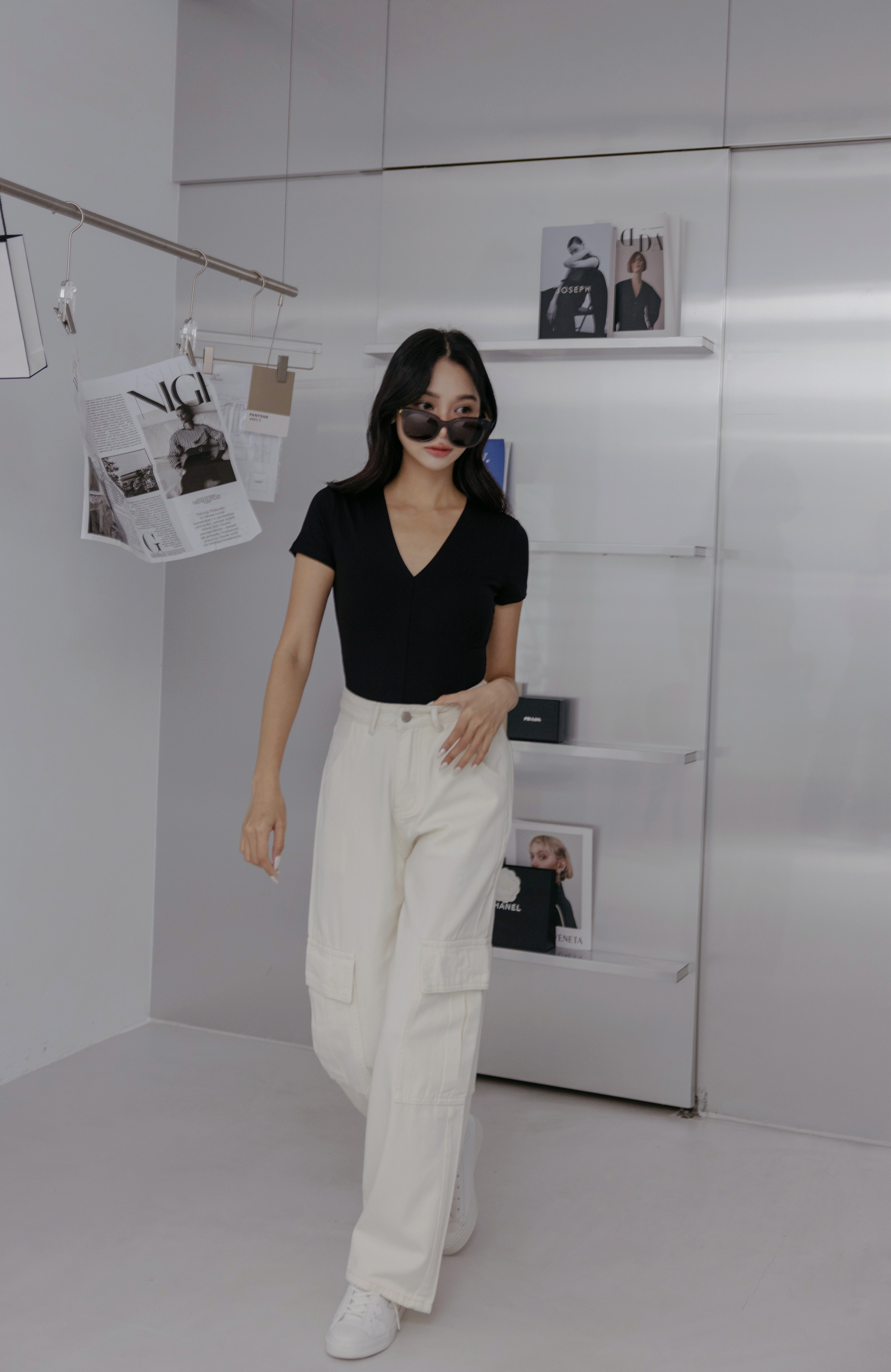 高磅米白牛仔寬褲