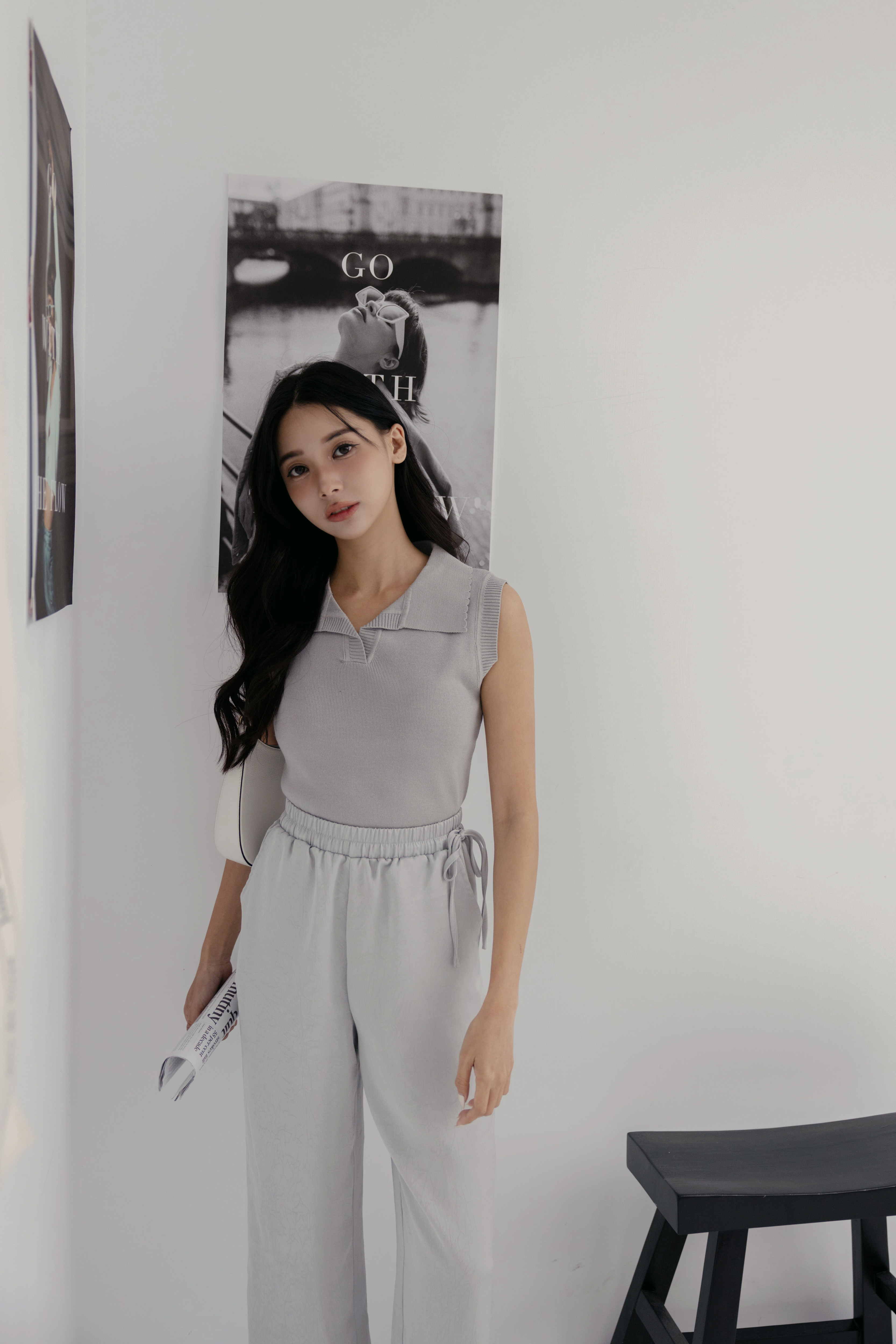 花灰邊領薄針織背心