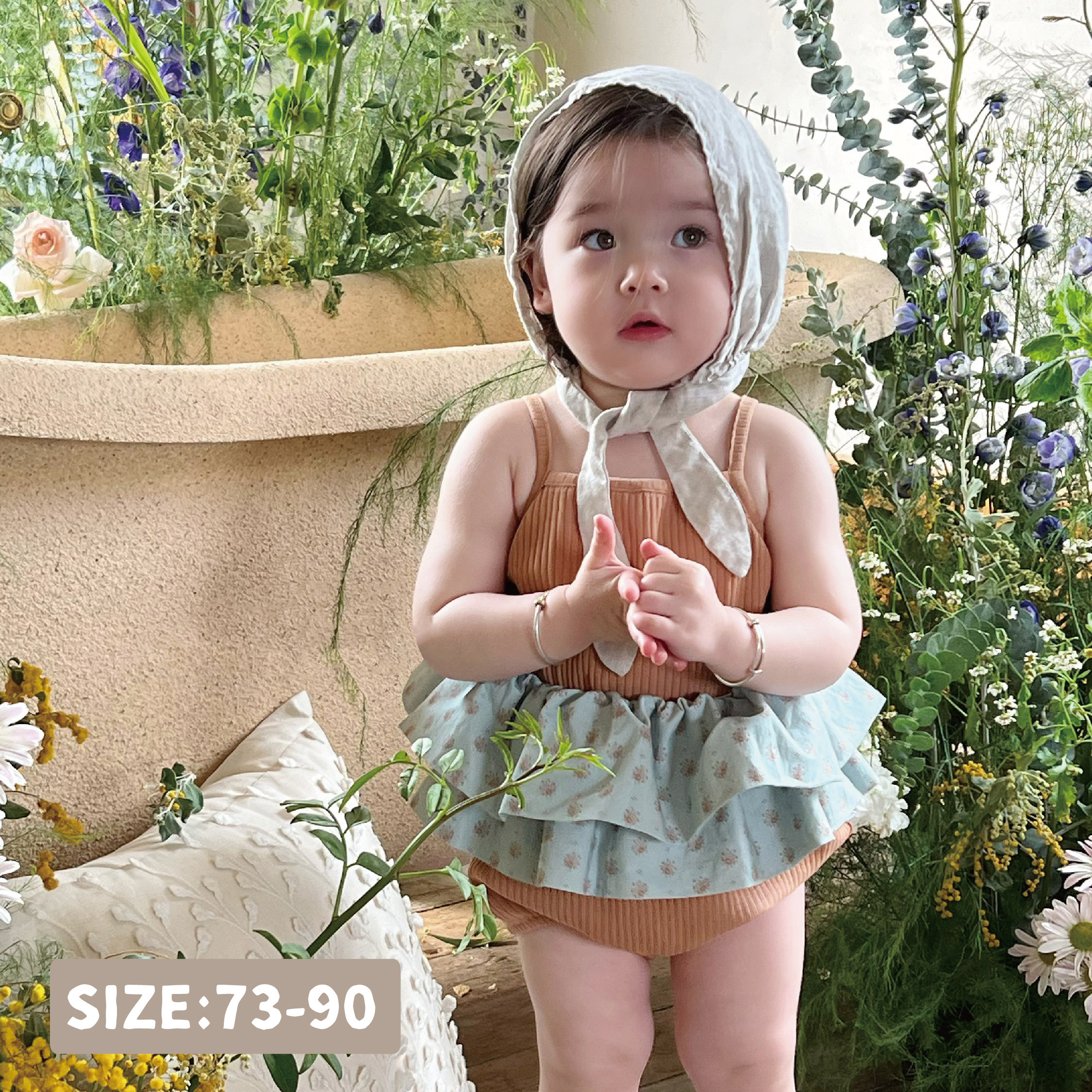 【JG0391】浪漫荷葉坑條紋背心包屁衣(不含帽)