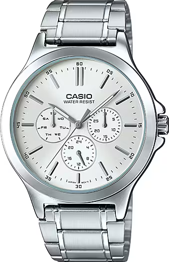 萬年鐘錶 - CASIO 卡西歐  白色面盤三眼石英機芯男錶 MTP-V300D-7A  錶徑41.5MM