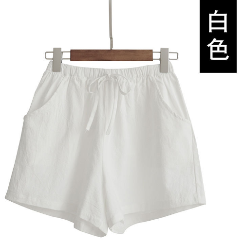 Cotton and Linen Shorts (White) (S-XL size) (Contact customer service to confirm size after placing an order)】