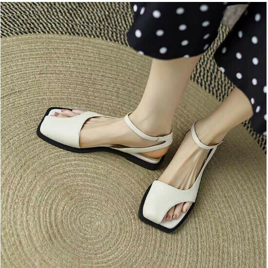 Korean slotted buckle sandals [off-white] size [35-40] [Please contact customer service to confirm the shipping size after placing an order]]