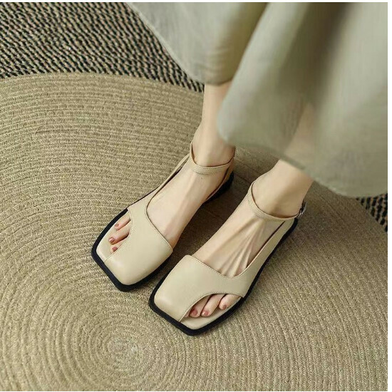 Korean straight buckle sandals [apricot] size [35-40] [Please contact customer service to confirm the shipping size after placing an order]]