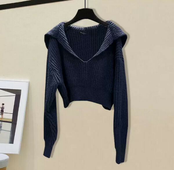 Skinny knitted sweater#Single piece (navy blue) [M-4XL size] [Contact customer service to confirm size after placing an order]]