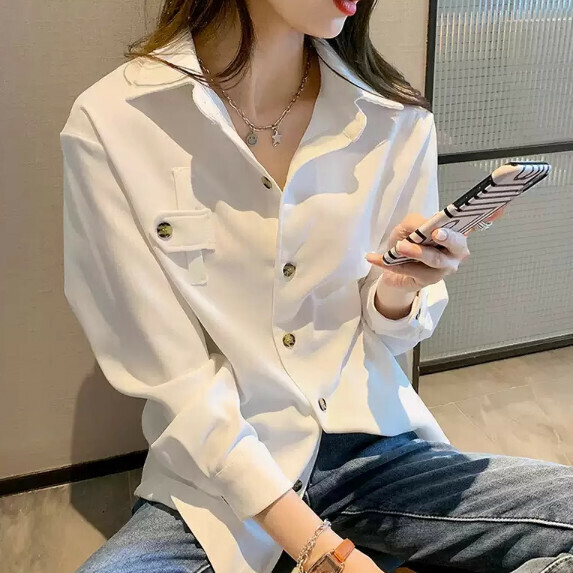 Layered Shirt Women's Spring and Autumn (White [S_2XL size] (contact customer service to confirm the shipping size after placing an order)】