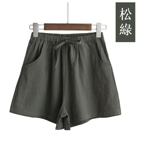Cotton and linen shorts (pine green) (S-XL size) (contact customer service to confirm size after placing an order)】