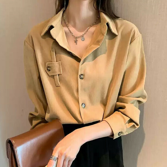 Layered shirt women's spring and autumn (khaki [S_2XL size] (contact customer service to confirm the shipping size after placing an order)]