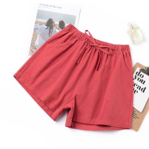 Cotton and Linen Shorts (Brick Red) (S-XL Size) (Contact Customer Service to Confirm Size after Ordering)】