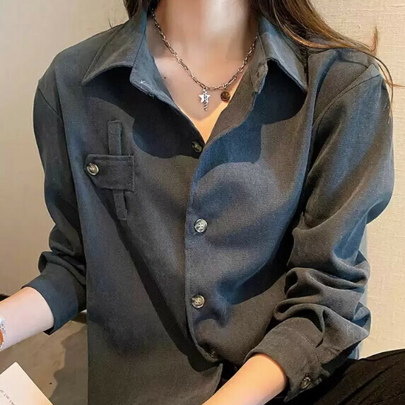 Layered shirt women's spring and autumn (gray [size S_2XL] (contact customer service to confirm the shipping size after placing an order)】