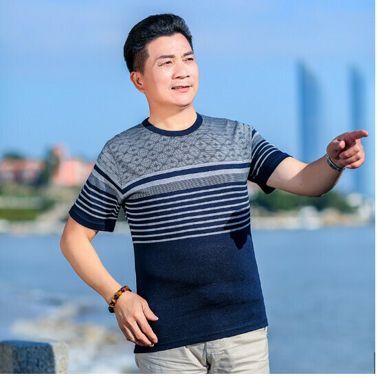 Round neck short-sleeved T-shirt [213 navy blue] size [M-XXXL] [contact customer service to confirm the shipping size after placing an order]]