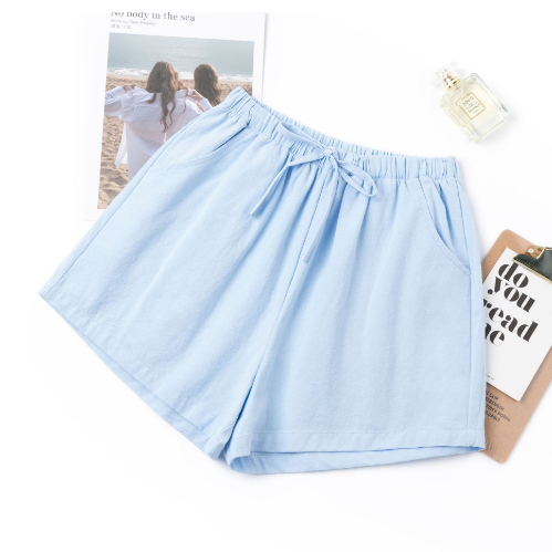 Cotton and Linen Shorts (Sky Blue) (S-XL size) (Contact customer service to confirm size after placing an order)】