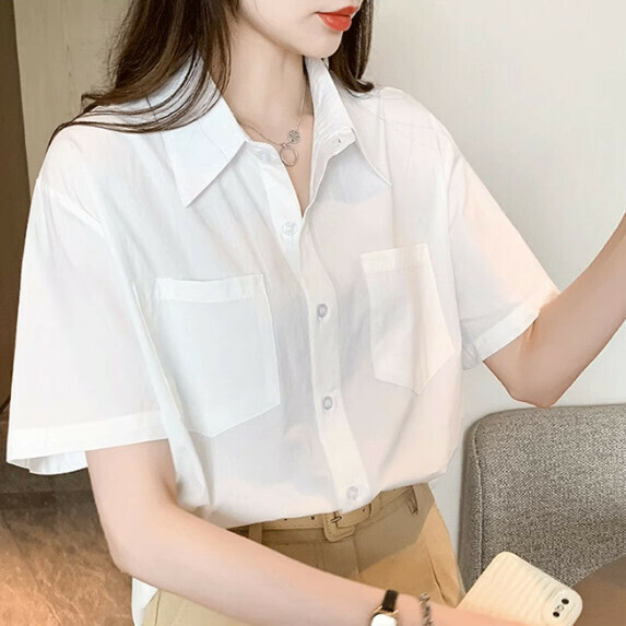 Small Short Sleeve Shirt Women's Summer (White [M_2XL size] (contact customer service to confirm the shipping size after placing an order)】
