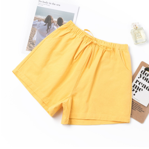 Cotton and Linen Shorts (Lime Yellow) (S-XL size) (Contact customer service to confirm size after placing an order)】