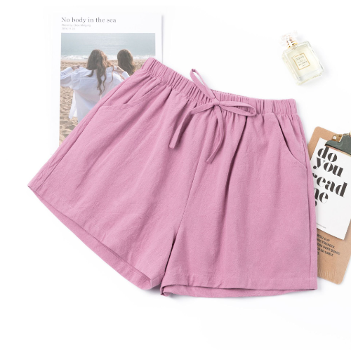 Cotton and Linen Shorts (Rose Pink) (S-XL size) (Contact customer service to confirm size after placing an order)】