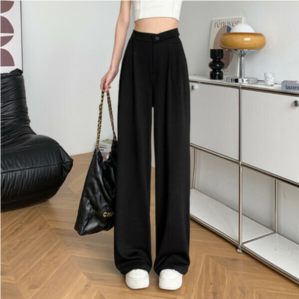 High-waisted narrow mopping wide-leg pants (black regular) (size: XS/S/M/L/XL/2XL) (contact customer service to confirm size after placing an order)】
