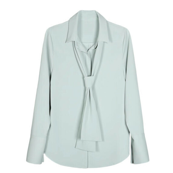 Fashion Tie Shirt Women's Long Sleeve Spring and Autumn (Bean Paste Green [S_L Size] (Contact Customer Service to Confirm Shipping Size after placing an order)】