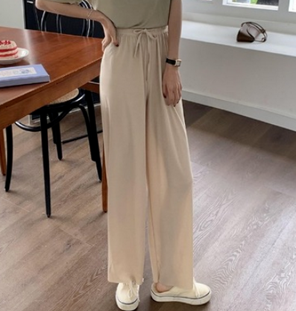 Ice Silk Casual Pants Loose Wide Pants (Apricot) (Size: One Size)】