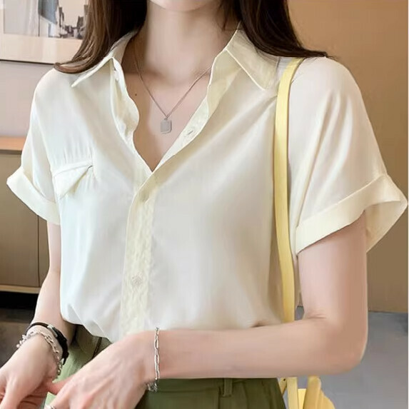 Chiffon Shirt Women's Short Sleeve Summer (Apricot [M_2XL size] (contact customer service to confirm the shipping size after placing an order)】