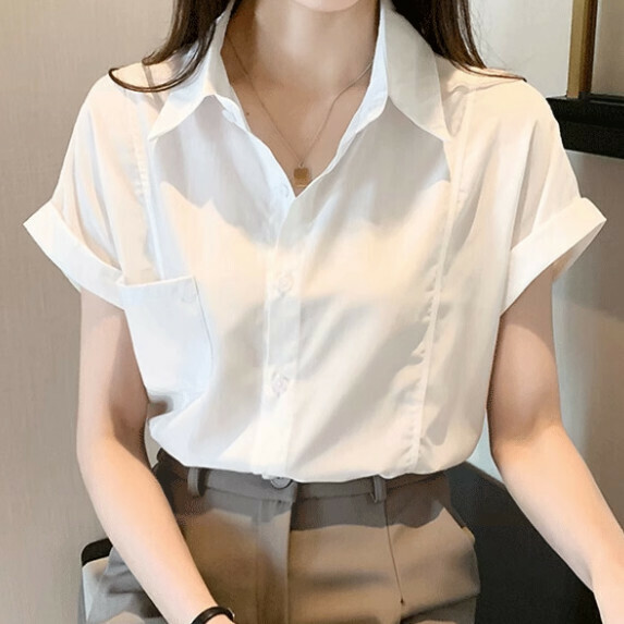 Chiffon Shirt Women's Short Sleeve Summer (White [M_2XL size] (contact customer service to confirm the shipping size after placing an order)】