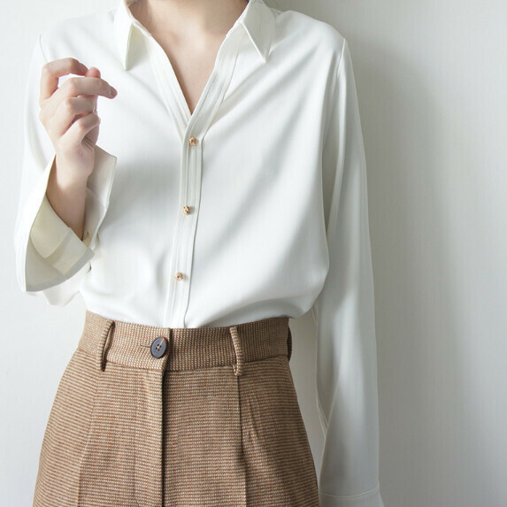V-neck shirt women's long sleeve autumn and winter (white [size S_M] (contact customer service to confirm the shipping size after placing an order)】