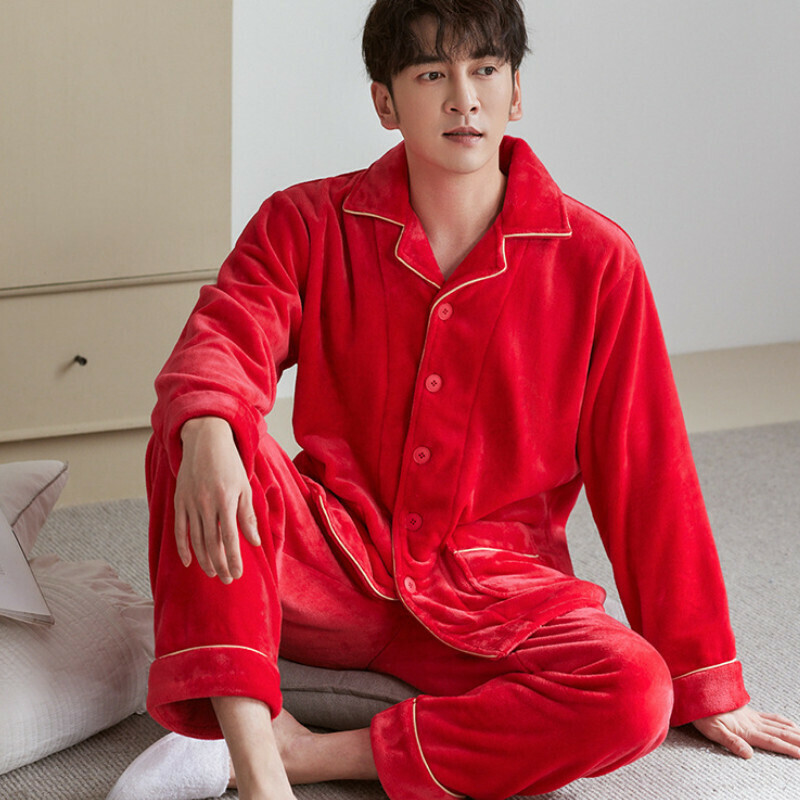 激抵加厚睡衣套裝【L-XXXL碼 SD911033大紅色-男】【下單后聯絡客服確認發貨尺碼 】】