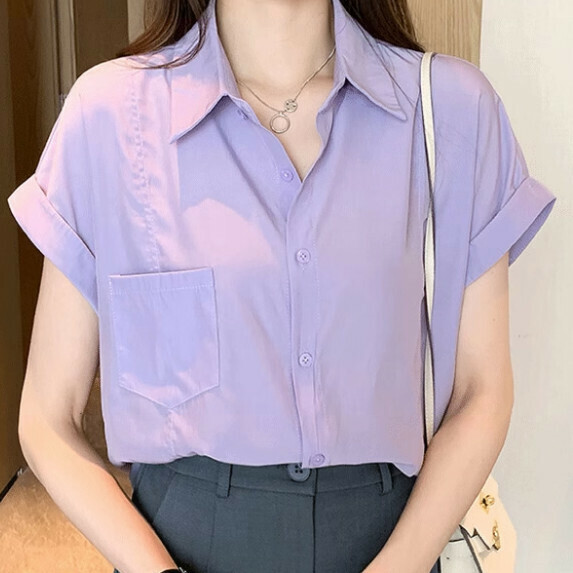 Chiffon Shirt Women's Short Sleeve Summer (Purple [M_2XL size] (contact customer service to confirm the shipping size after placing an order)】