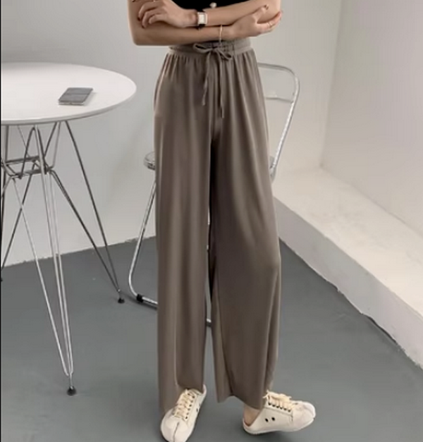 Ice Silk Casual Pants Loose Wide Pants (Gray) (Size: One Size)】