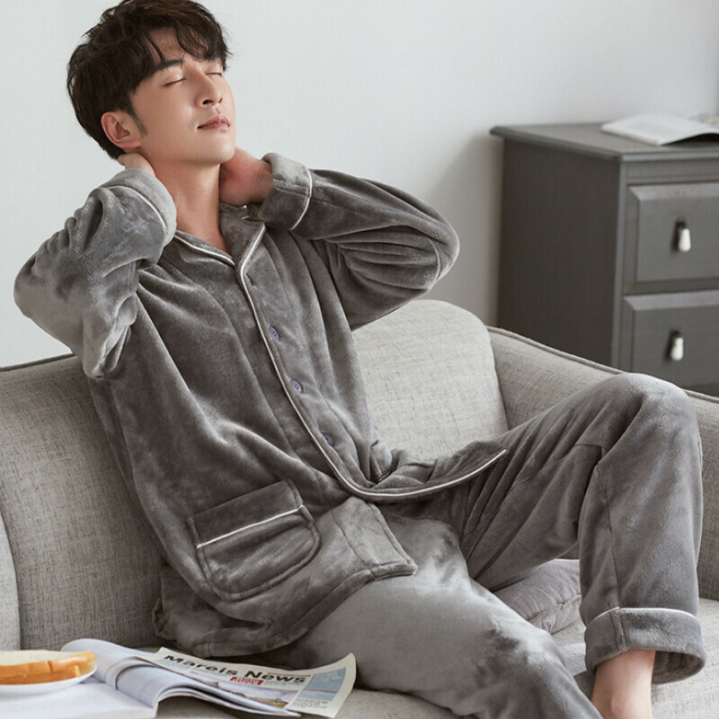 熱賣加厚睡衣套裝【L-XXXL碼 SD911033淺灰-男】【下單后聯絡客服確認發貨尺碼 】】