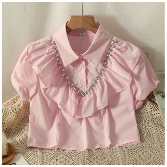 Polo Collar Shirt (Pink) (One Size)】