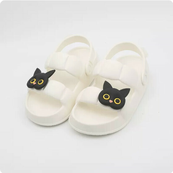 Summer Anti-slip Flat Bottom Petal Sandals Sandals (1903-5 Black Cat on White Bottom) [Size 36-41] [Contact customer service to confirm shipping size after placing an order]]