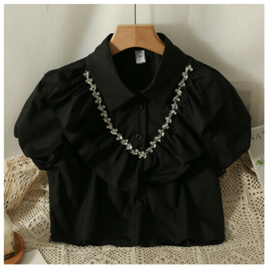 Polo Collar Short Sleeve Shirt (Black) (One Size)】