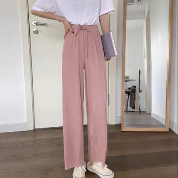 Ice Silk Casual Pants Loose Wide Pants (Pink) (Size: One Size)】