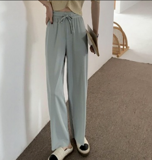 Ice Silk Casual Pants Loose Wide Pants (Blue) (Size: One Size)】