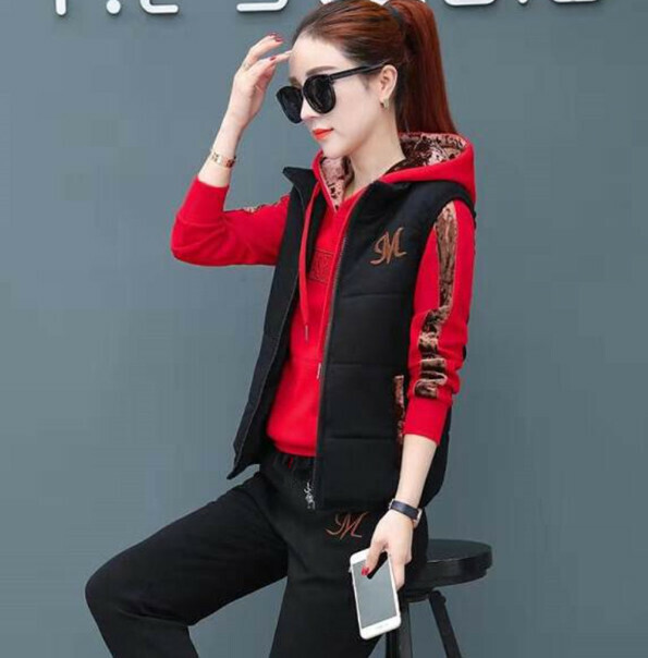 Three-piece pile of fleece and thickened sportswear [Red] (Size: M-3XL) (Contact customer service to confirm the shipping size after placing an order)]