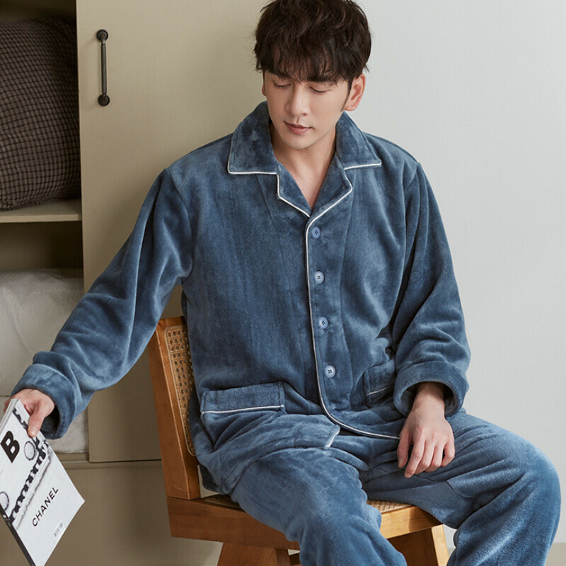 熱賣加厚睡衣套裝【L-XXXL碼 SD911033霧藍-男】【下單后聯絡客服確認發貨尺碼 】】