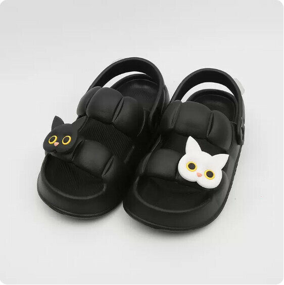 Summer non-slip flat flat petal sandal sandals sandals (1903-5 black and white cat) [36-41 size] [contact customer service to confirm the shipping size after placing an order]]