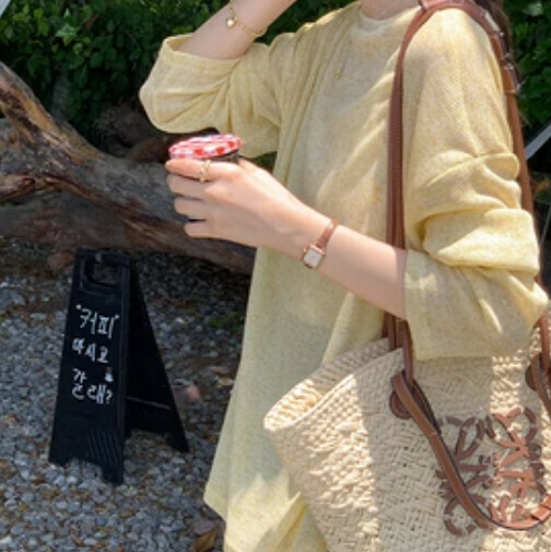 Sunscreen knitted T-shirt (yellow one-size-fits-all)】