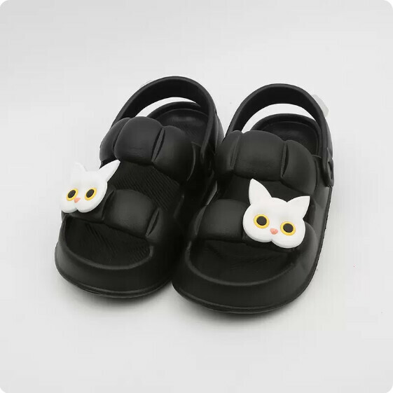 Summer non-slip flat flat petal sandal sandals sandals (1903-5 black bottom white cat) [36-41 size] [contact customer service to confirm the shipping size after placing an order]]